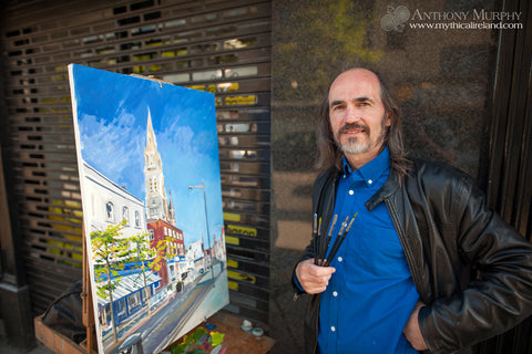 Richard Moore painting a Drogheda streetscape