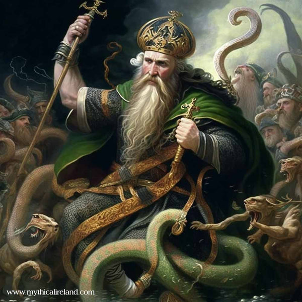 Saint Patrick battling with snakes in Ireland