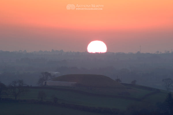 Samhain and Imbolc sunset from Dowth looking at Newgrange