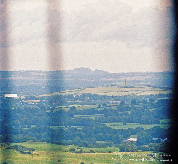 The view of Hill of Slane from the rear of the chamber of Cairn T, Loughcrew.