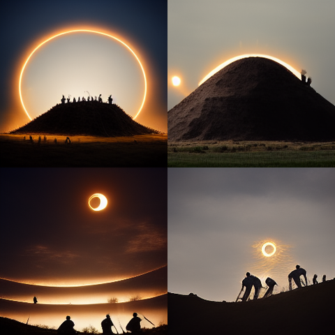 The men of Erin building the great mound of Dowth when an eclipse occurs