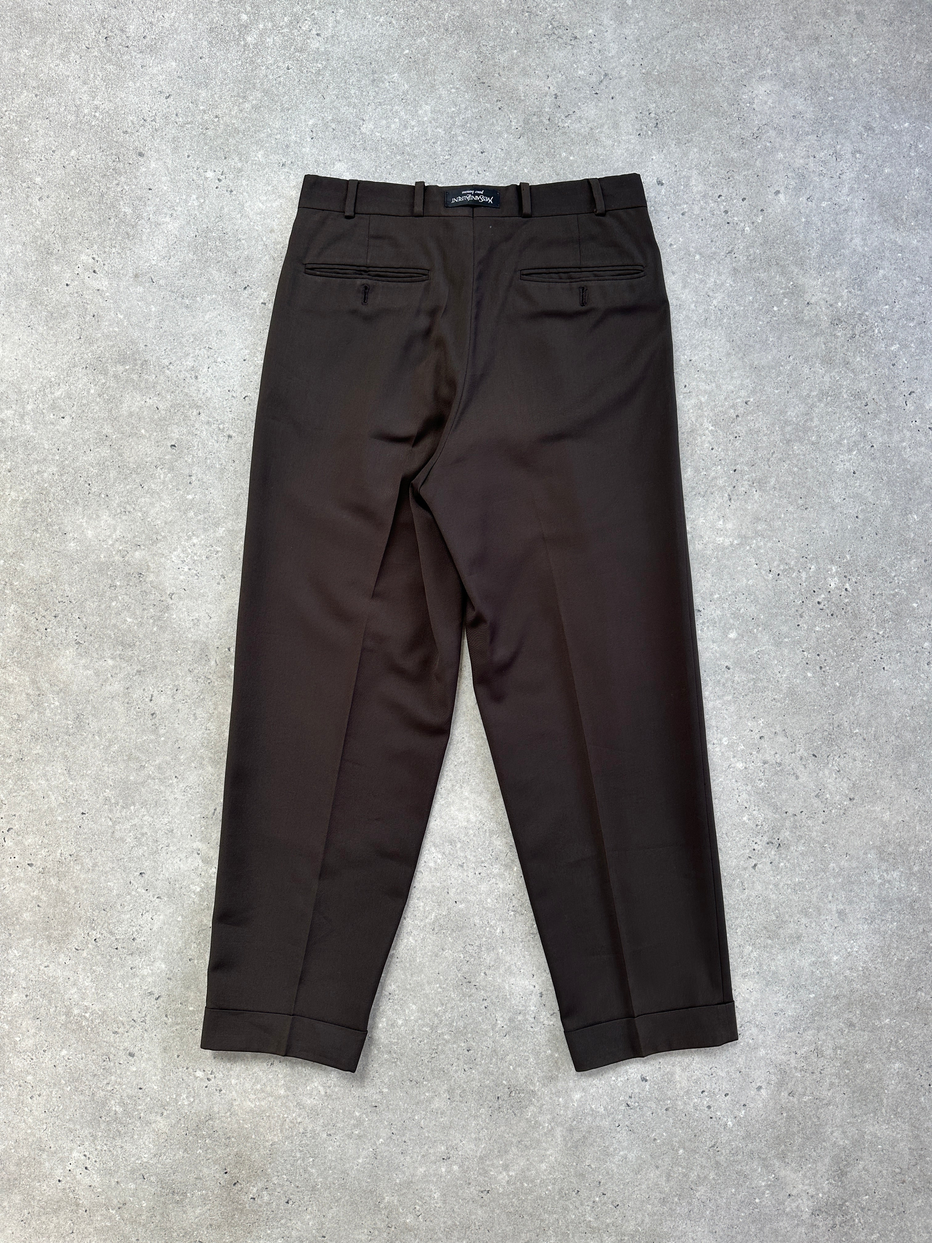image of Yves Saint Laurent Pure Wool High Waisted Tailored Trousers - W28