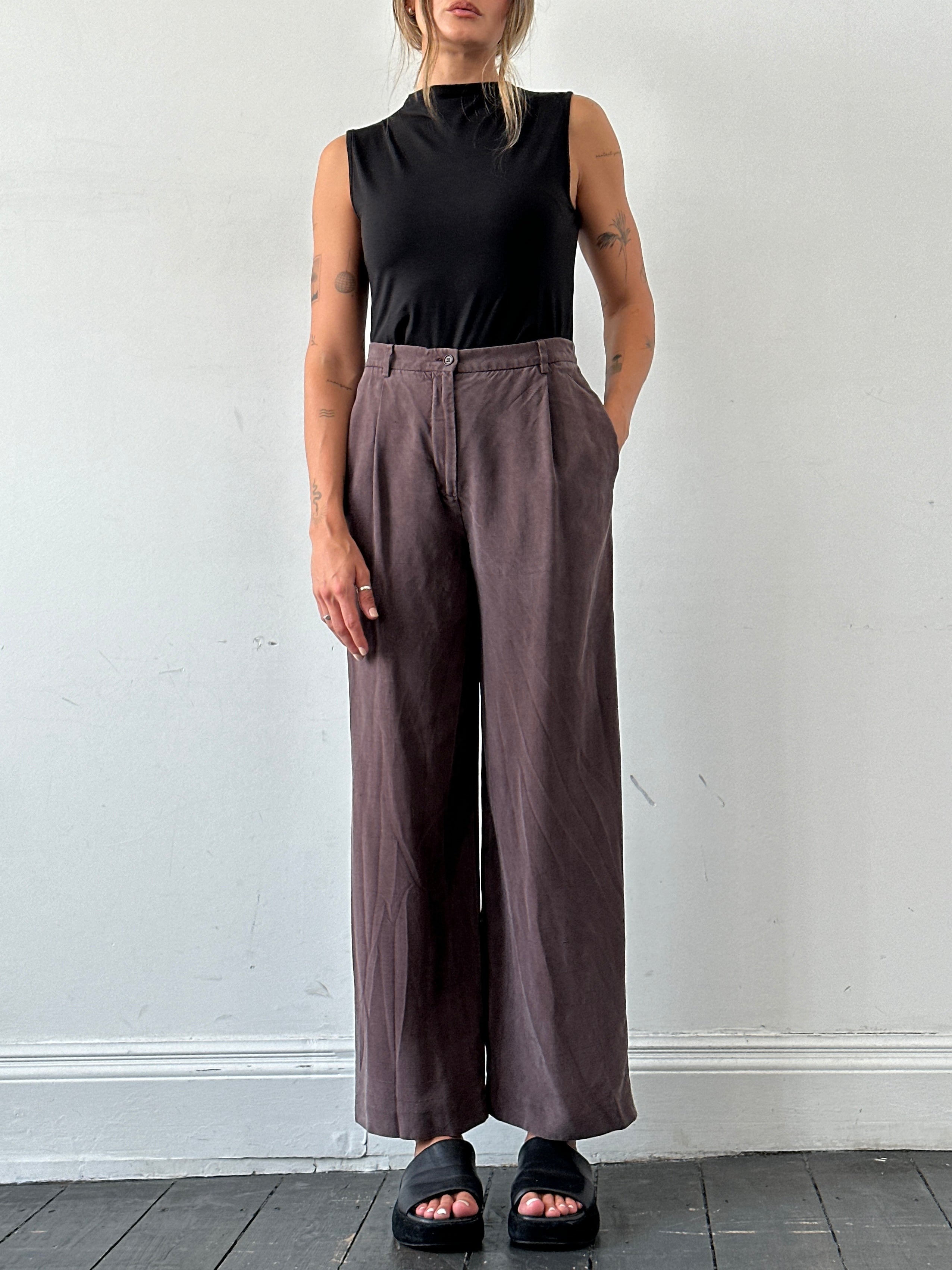 image of Max Mara Pure Silk Wide Leg High Waisted Trousers - W28