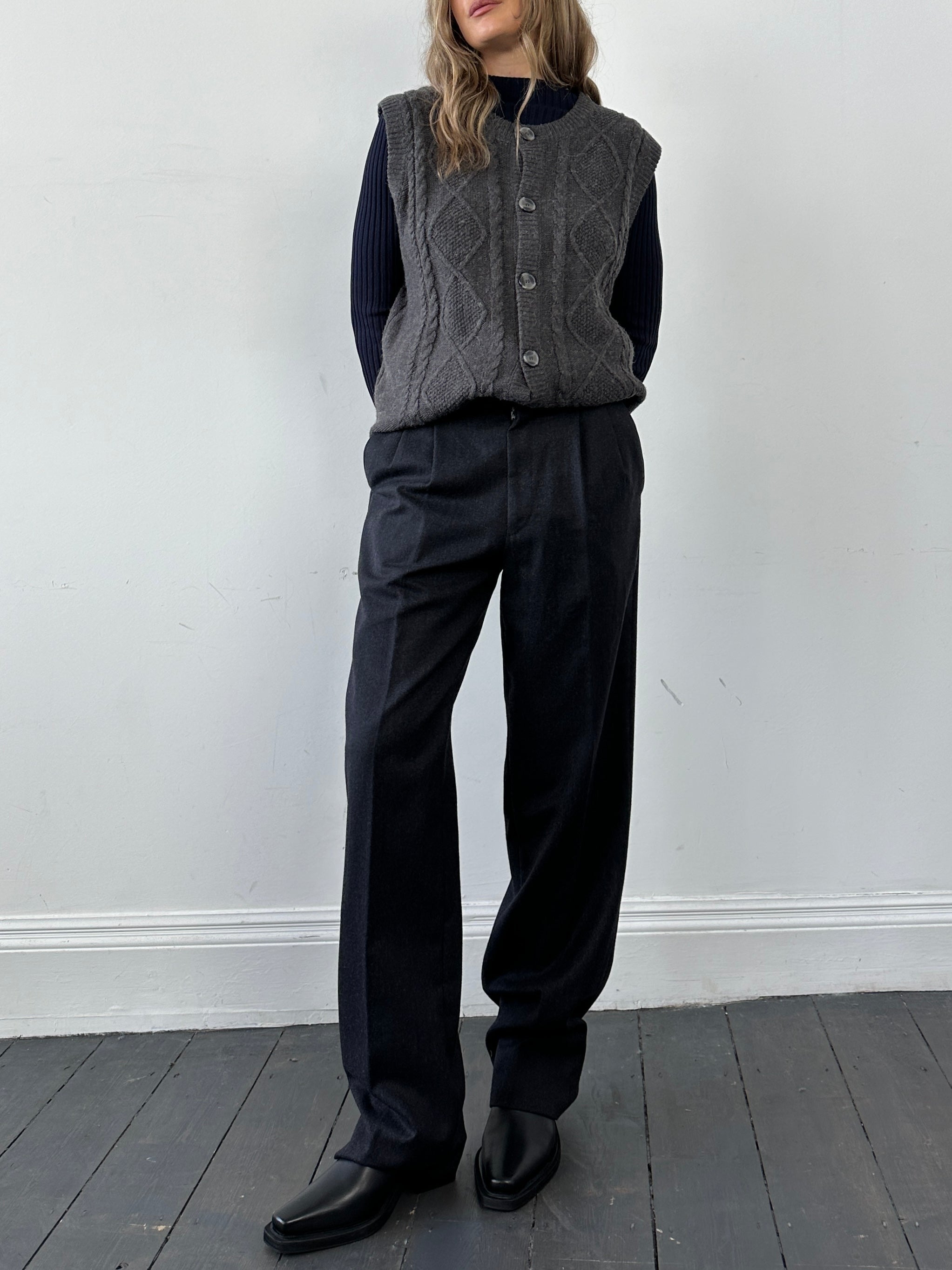 image of Burberry Pure Wool Straight Leg Pleated Trousers - W30