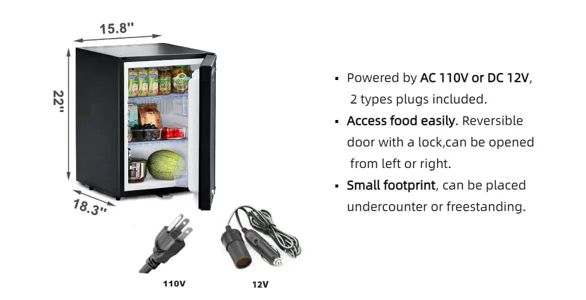 Mini RV Refrigerator 12V Semi Truck Fridge AC DC Compact Silent Cooler 1.7  CU.FT