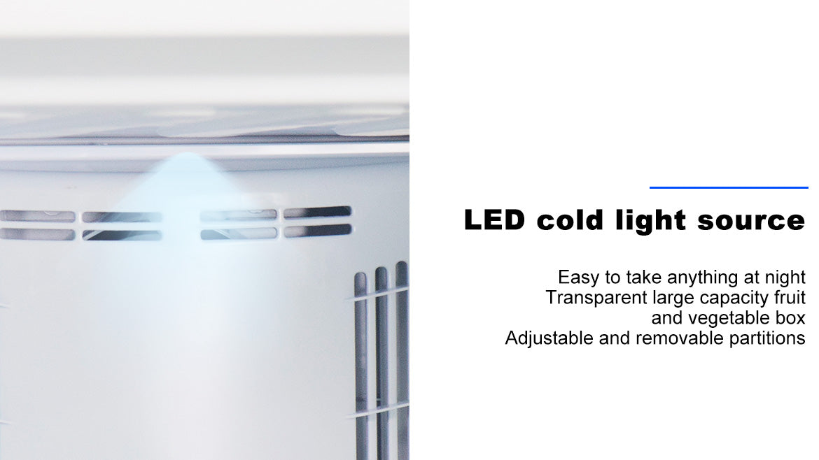 Smad appliances - LED cold light source, Easy to take anything at night, Transparent large capacity fruit and vegetable box, Adjustable and removable partitions