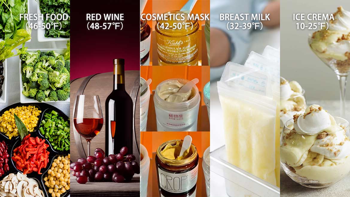 Smad appliances - Ideal Temperature Ranges for Fresh Food, Red Wine, Cosmetics Mask, Breast Milk and Icecream