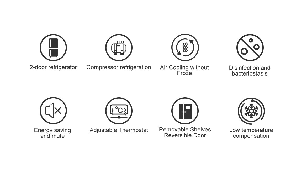 Smad appliances - 2-door Compressor Refrigerator, Air Cooling without Freeze, Disinfection and Bacteriostasis, Energy Saving and Mute, Adjustable Thermostat, Removable Shelves Reversible Door, Low Temperature Compensation