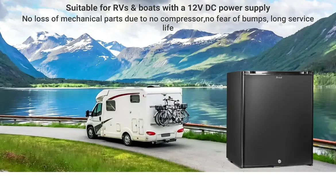 smad 12v RV refrigerator is best partner for camper trip, no compressor, no mechanical loss, so it has a long lifespan more than 15 years.