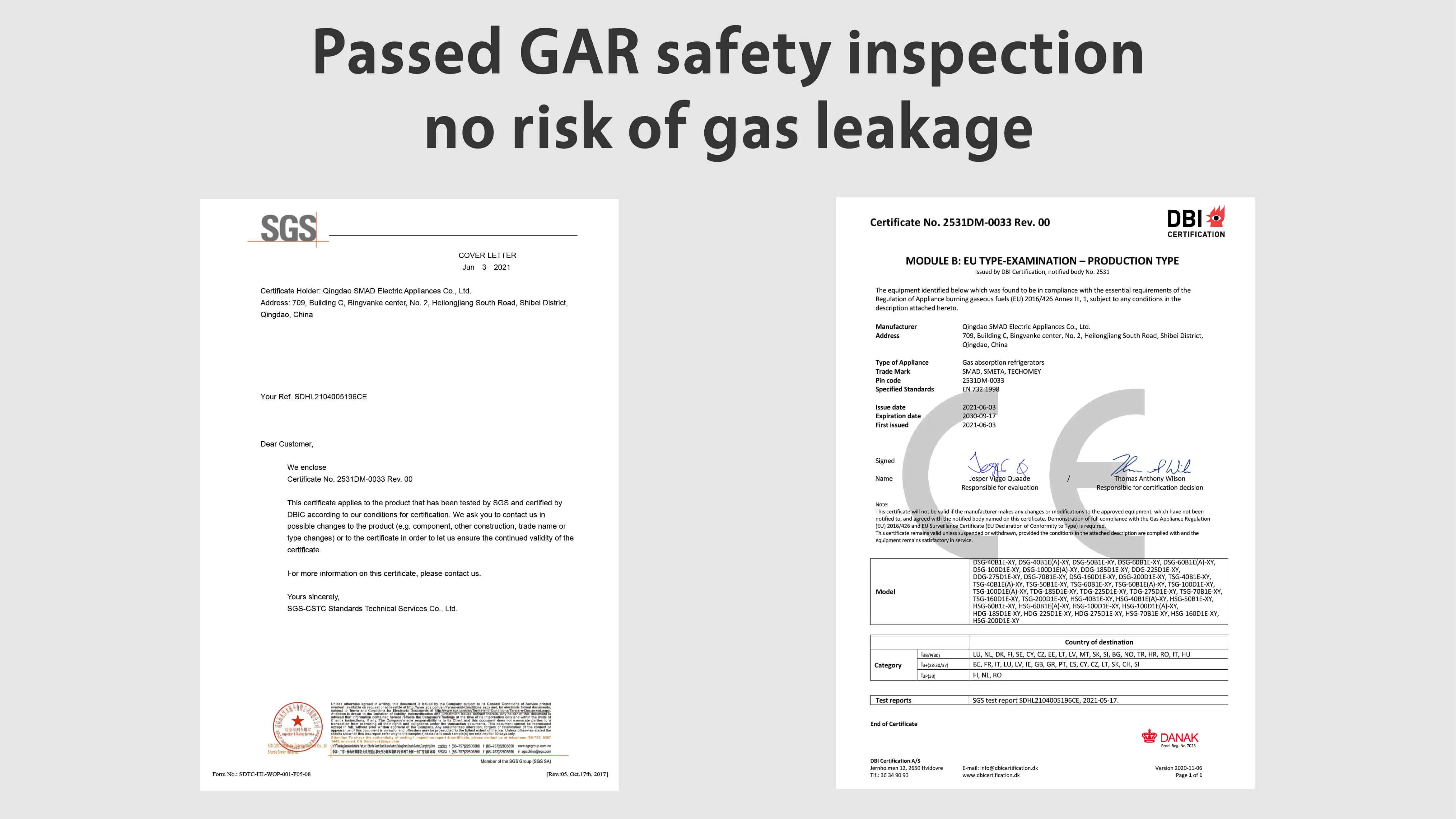 SMAD Gas Fridge Safety Certification