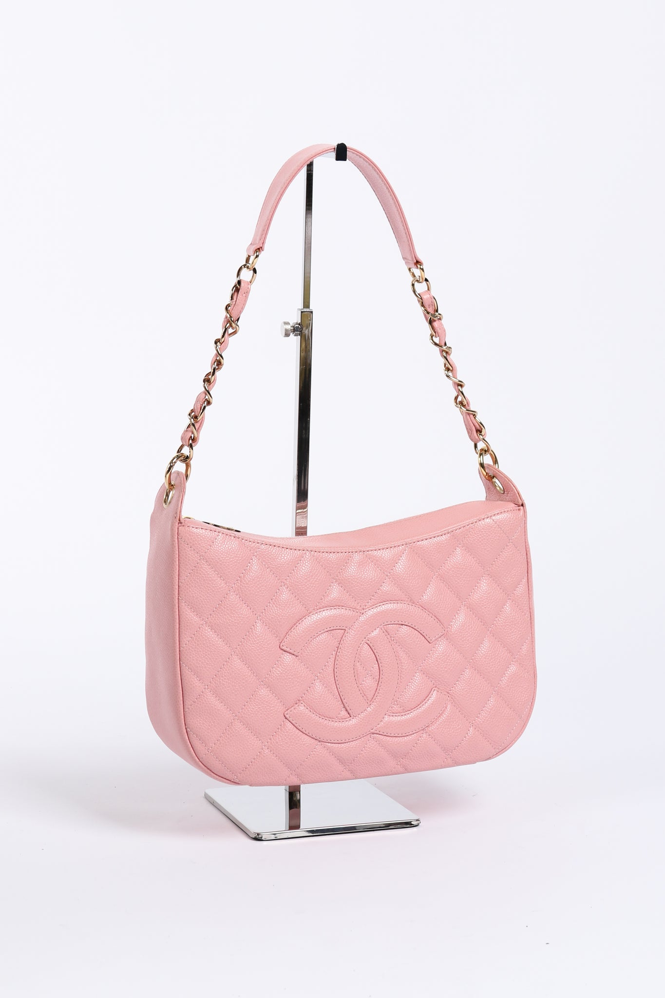 Vintage Chanel Pink Caviar Leather Logo Shoulder Bag – Break Archive