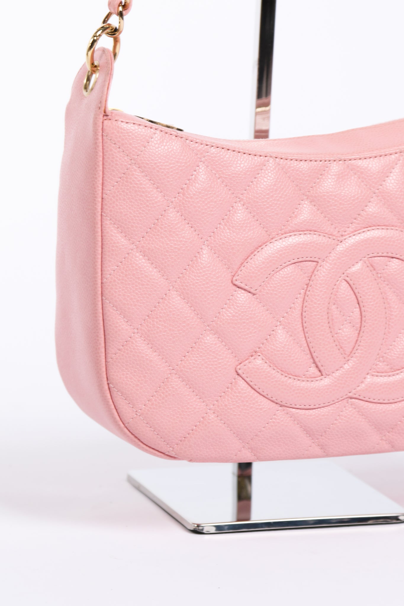 Vintage Chanel Pink Caviar Leather Logo Shoulder Bag – Break Archive