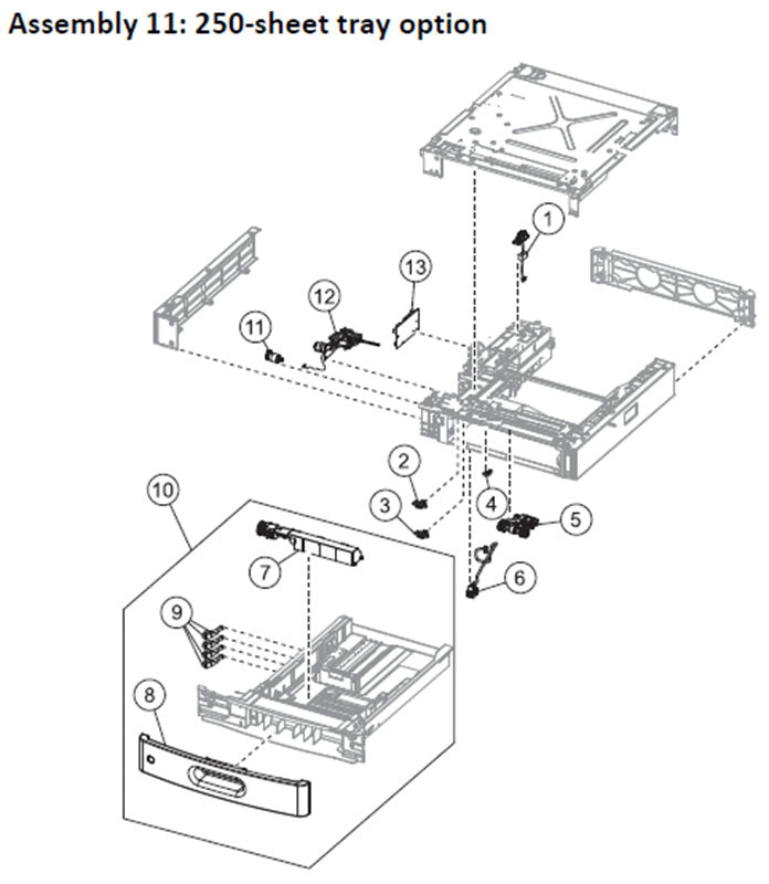 Lexmark MS710, MS711, MS810, MS811, MS812, MS817 250 sheet tray option parts