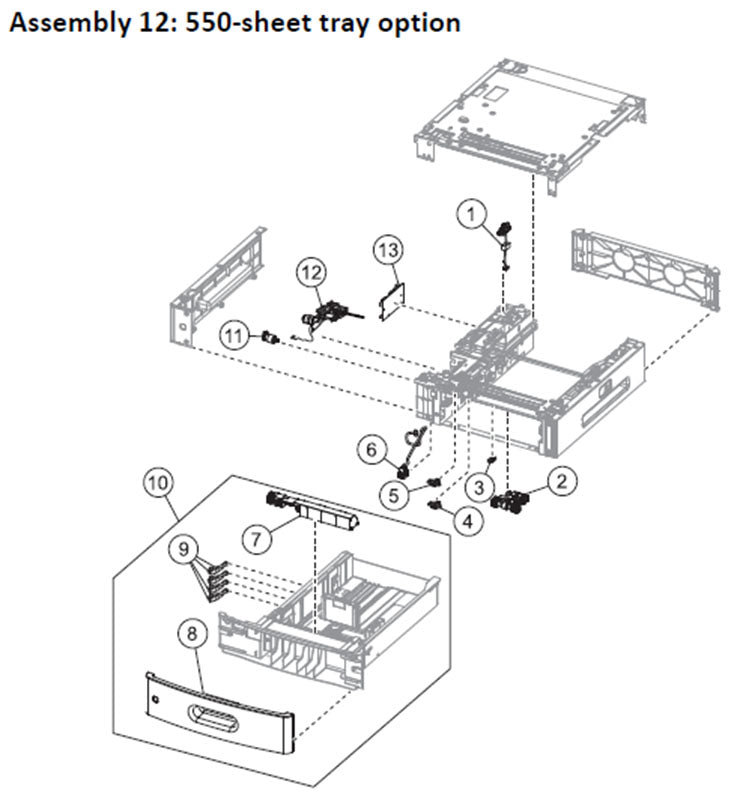 Lexmark MS710, MS711, MS810, MS811, MS812, MS817 550 sheet tray option parts