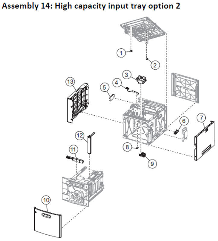 Lexmark MS710, MS711, MS810, MS811, MS812, MS817 high capacity tray option parts, drawing 2