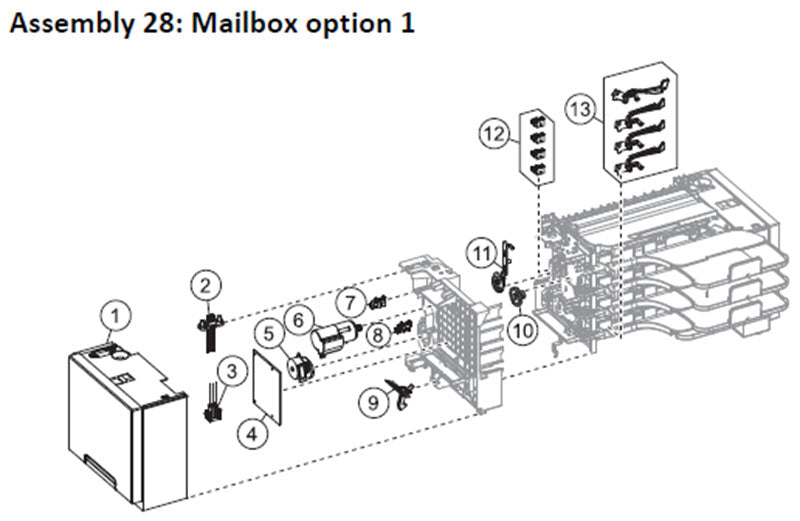 Lexmark MS710, MS711, MS810, MS811, MS812, MS817 mailbox option parts, drawing 1