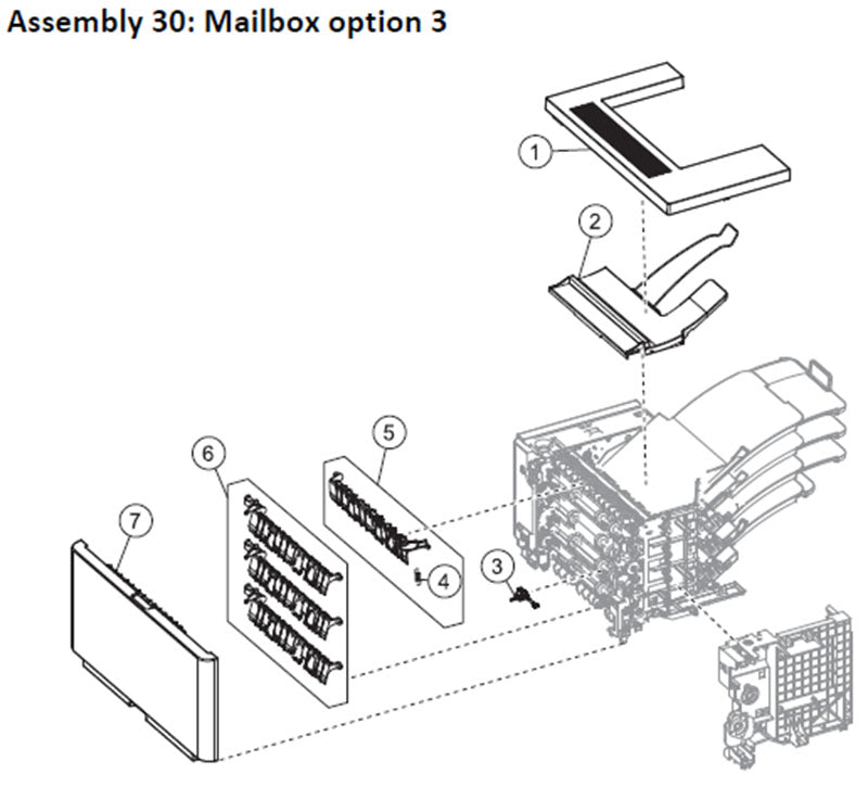 Lexmark MS710, MS711, MS810, MS811, MS812, MS817 mailbox option parts, drawing 3