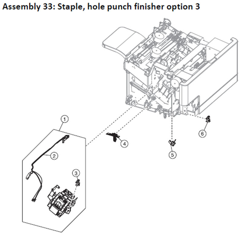 Lexmark MS710, MS711, MS810, MS811, MS812, MS817 staple hole punch finisher parts, drawing 3