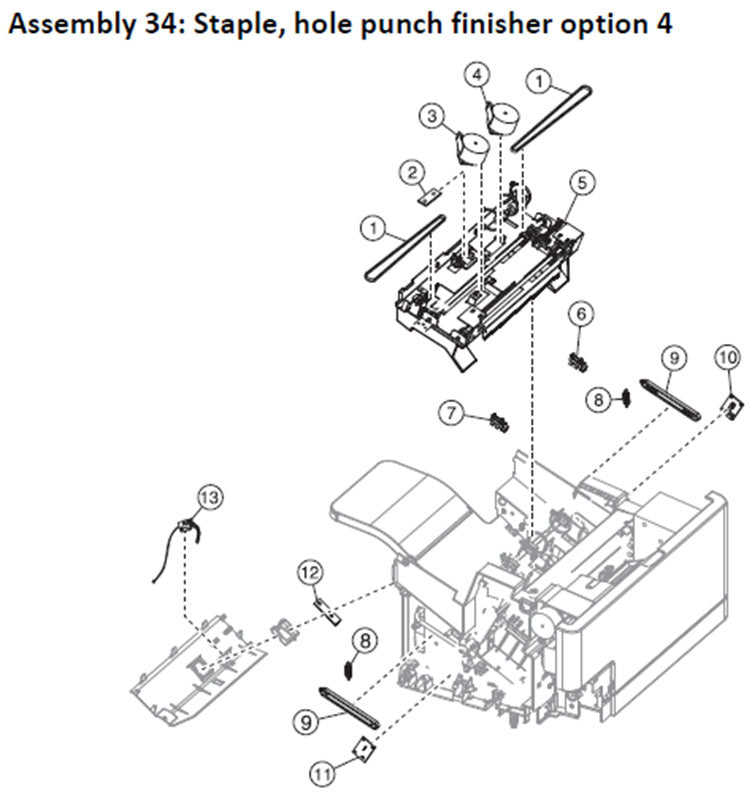 Lexmark MS710, MS711, MS810, MS811, MS812, MS817 staple hole punch finisher parts, drawing 4