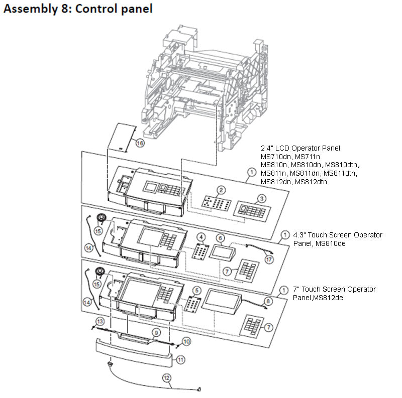 Lexmark MS710, MS711, MS810, MS811, MS812, MS817 control panel parts