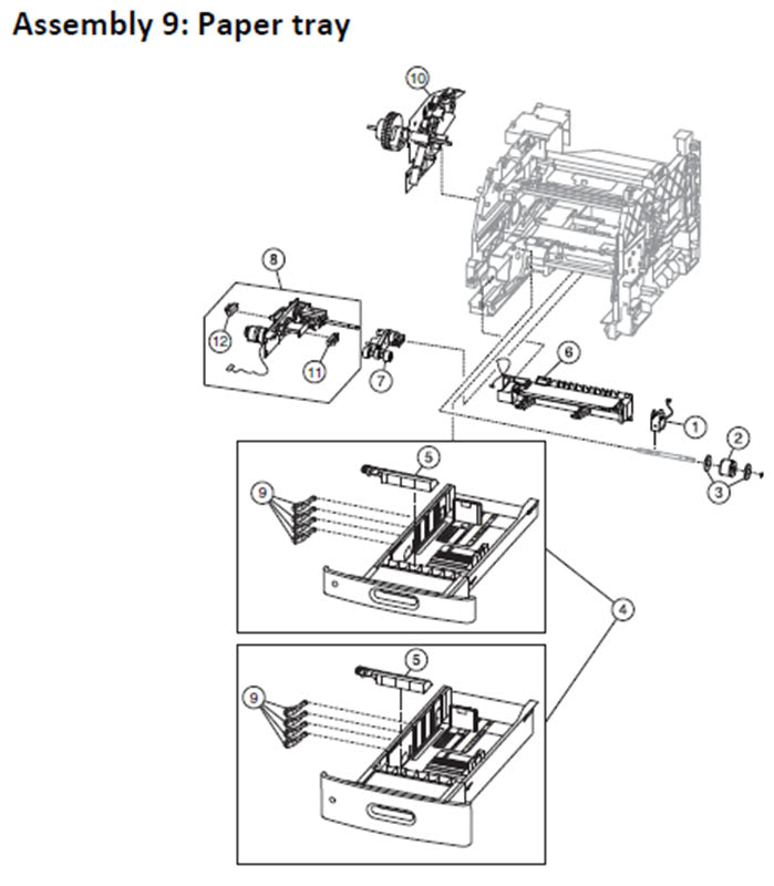 Lexmark MS710, MS711, MS810, MS811, MS812, MS817 paper tray parts