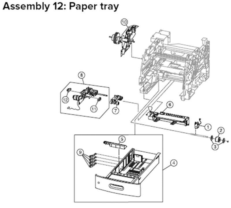 MX71X, MX81X, MS810, MS811, MS812 paper tray parts