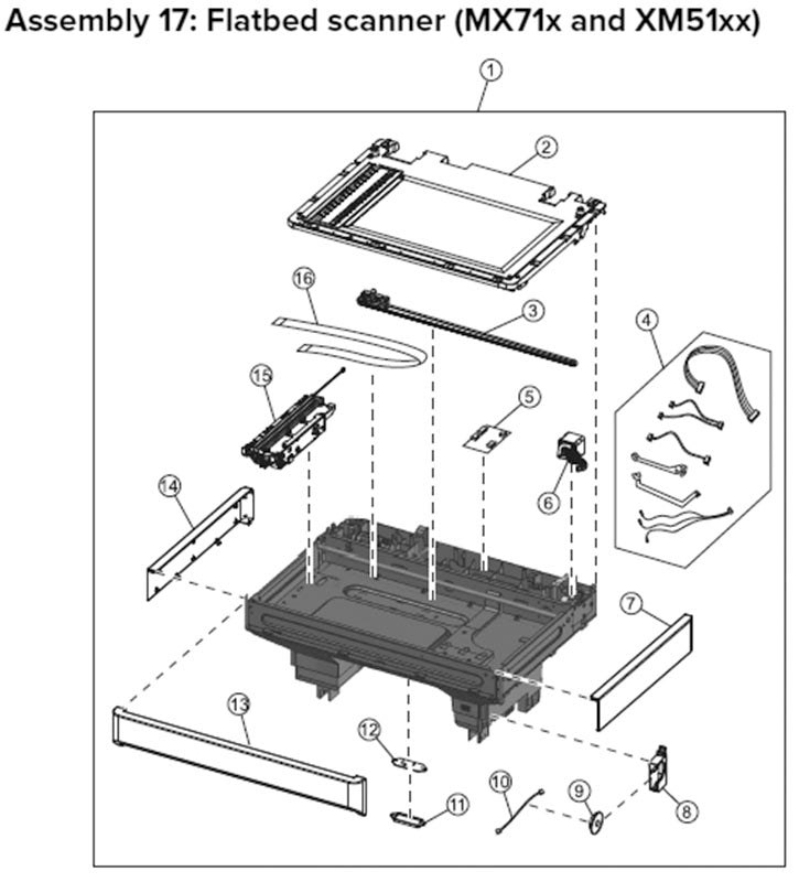 MX71X, XM51XX flatbed scanner parts