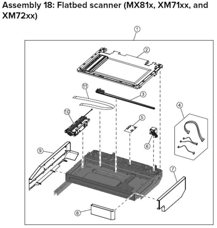 MX81X, XM71XX, XM72XX, flatbed scanner parts