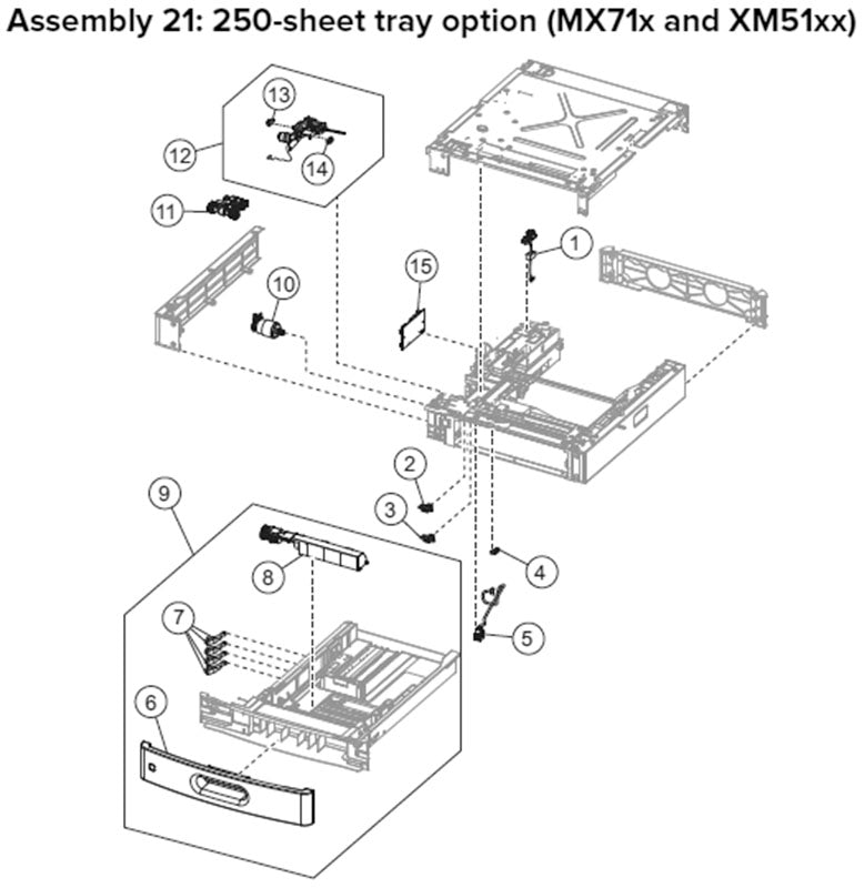 MX71X, XM51XX, MS81X 250 sheet feeder parts