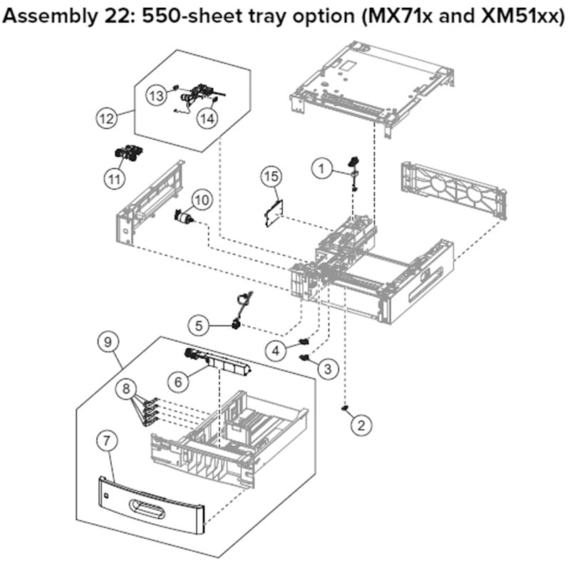 MX71X, XM51XX, MS81X 550 sheet feeder parts