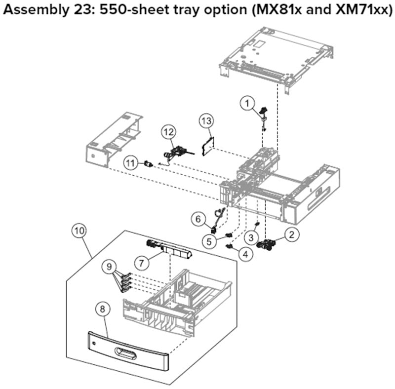 MX81X, XM71XX 550 sheet feeder option tray parts