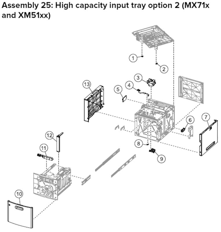 MX71X, XM51XX, MS81XX 2100 sheet feeder parts drawing 2
