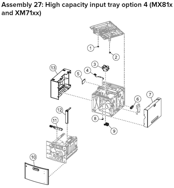 MX81X, XM71XX 2100 sheet feeder parts, drawing 2