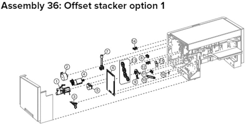 MX81X offset stacker parts, drawing 1