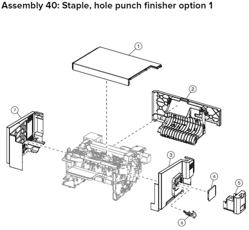 MX81X staple hole punch finisher, drawing 1