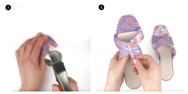 Learn how to make these DIY purple and pink stiletto summer shoes with tied straps!