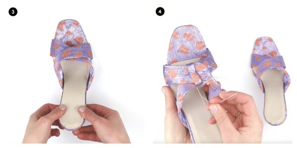 Learn how to make these DIY purple and pink stiletto summer shoes with tied straps!