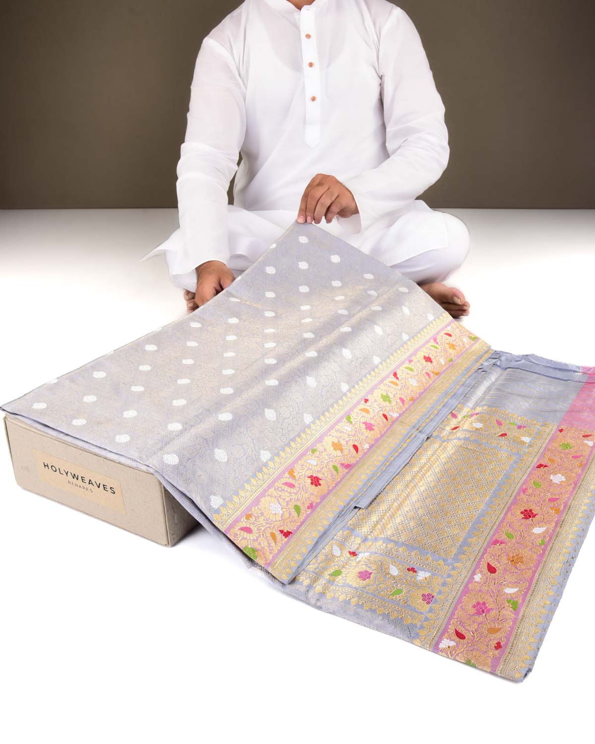 Buy Grey Handwoven Cotton Silk Saree, VIHANA2202/JADE2