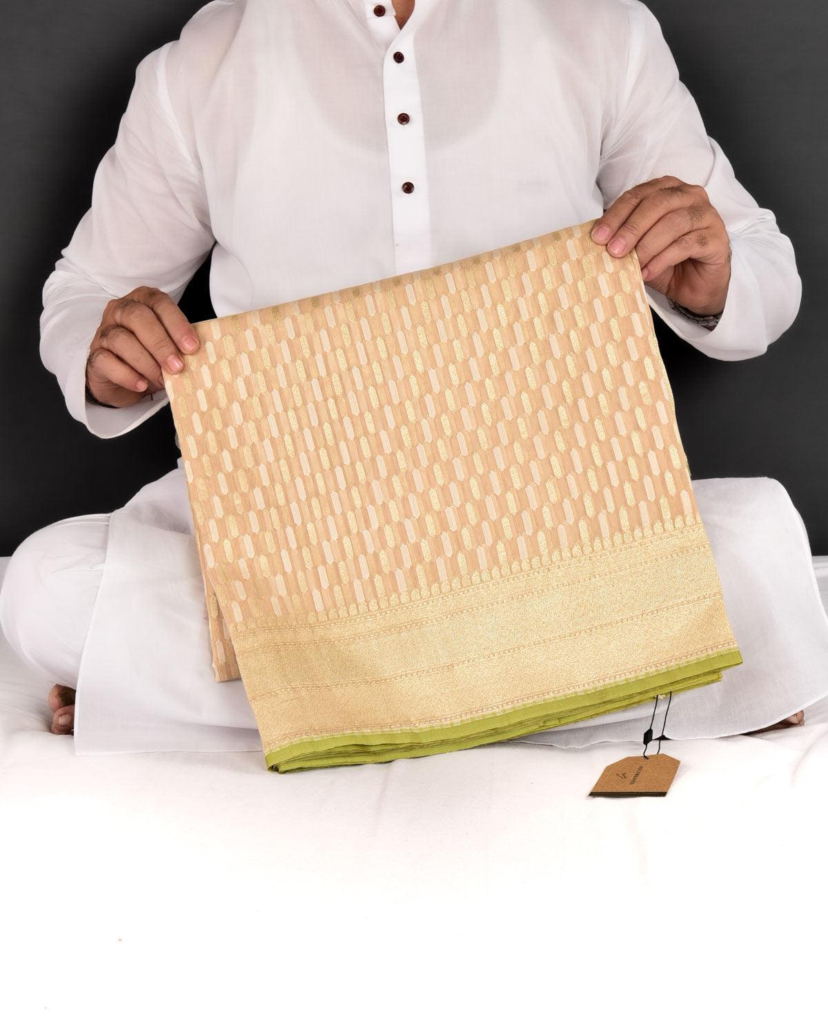 Beige Banarasi Resham & Gold Zari Shuttle Cutwork Brocade Handwoven Cotton Silk Saree