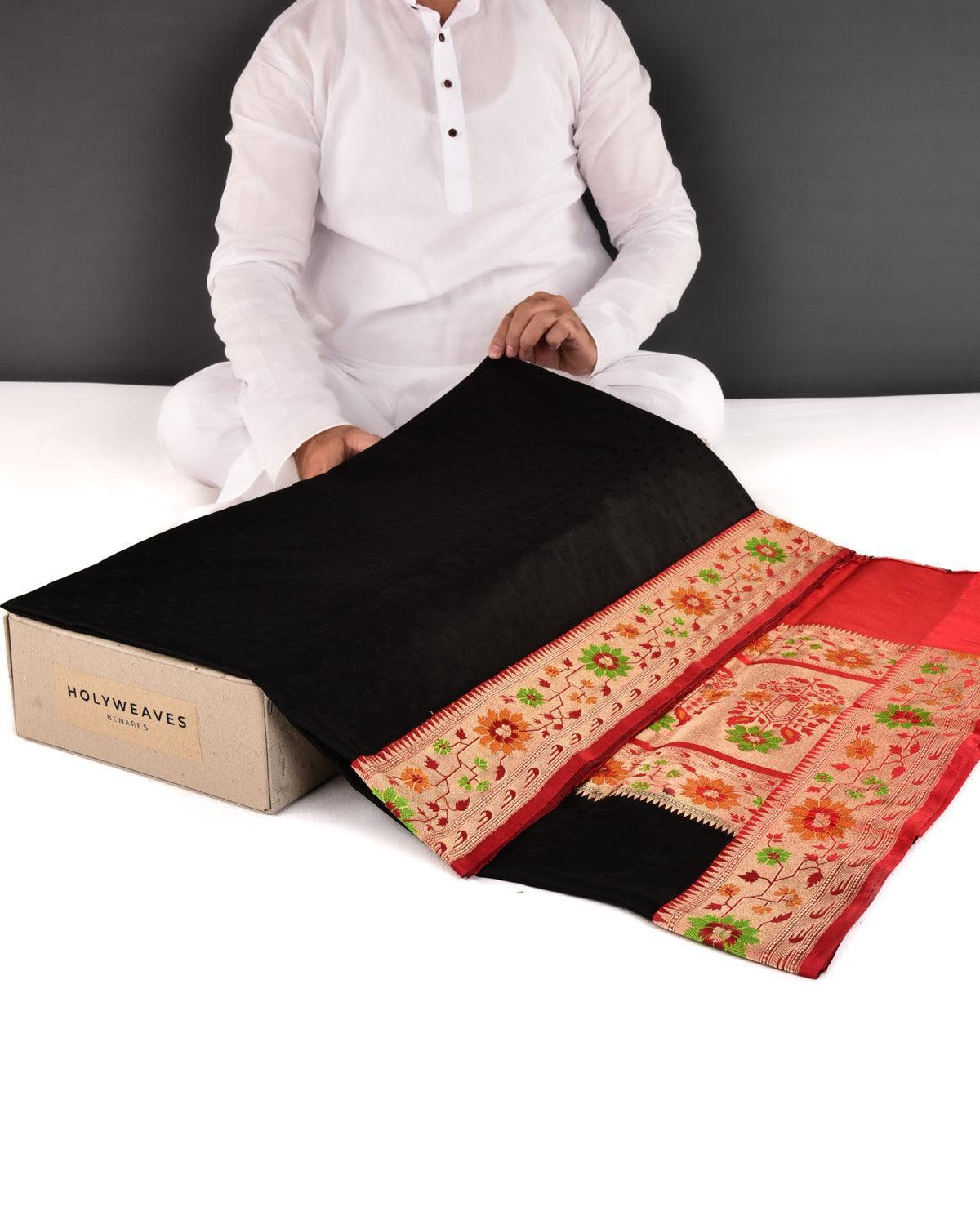 Black Banarasi Resham Buti Tanchoi Brocade Handwoven Katan Silk Saree