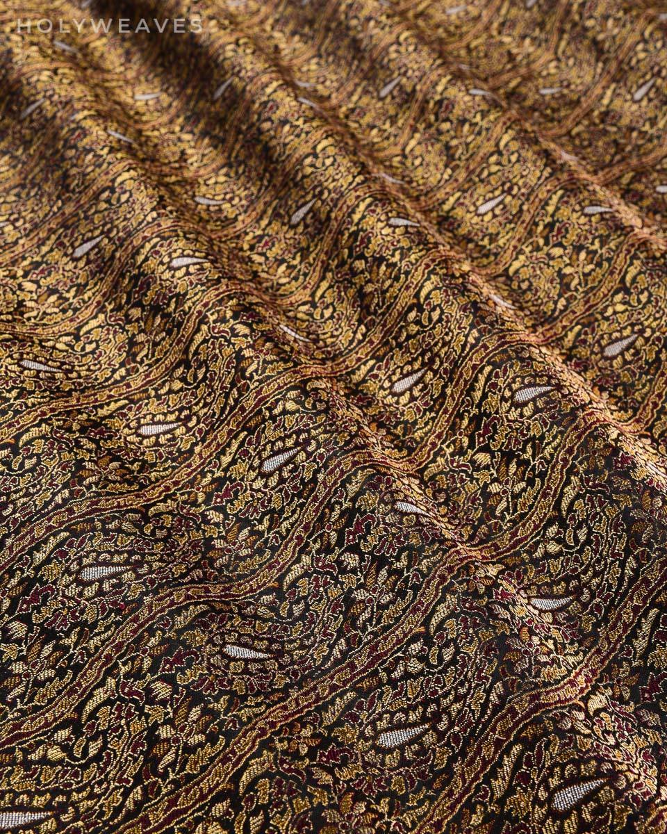 Black Banarasi Tehra Jamawar Brocade Handwoven Katan Silk Fabric ...