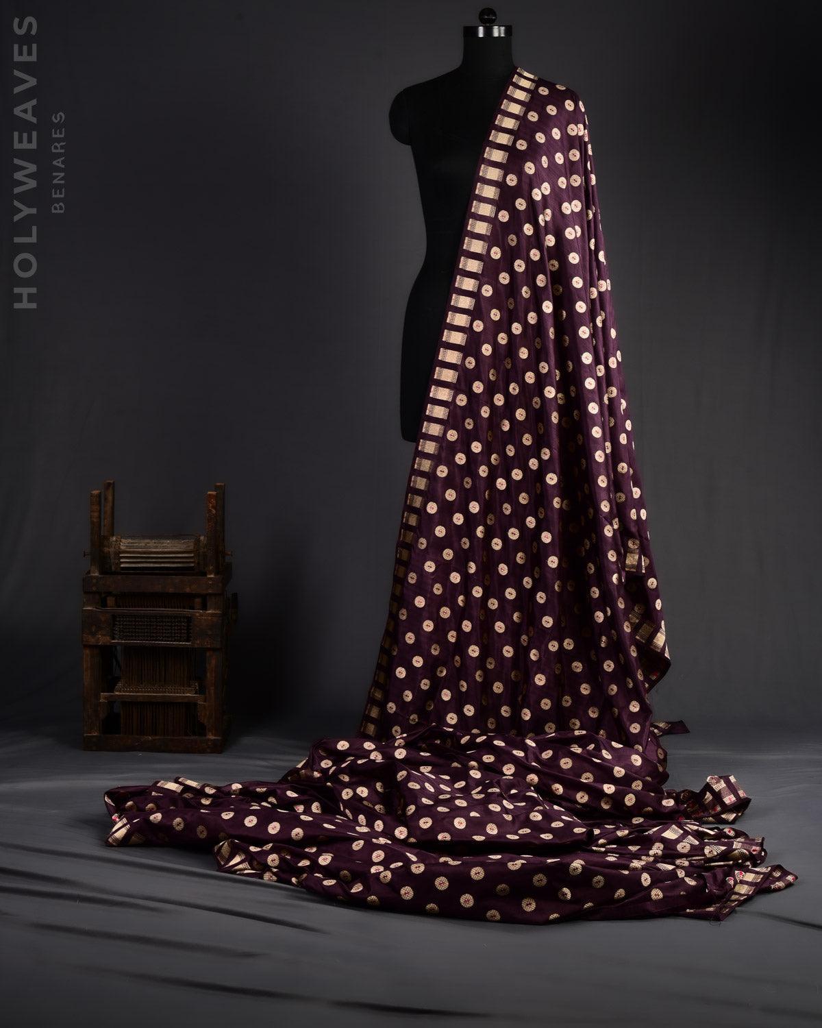 Black Coffee Brown Banarasi Asharfi Mina Buti Cutwork Brocade Handwoven Katan Silk Fabric