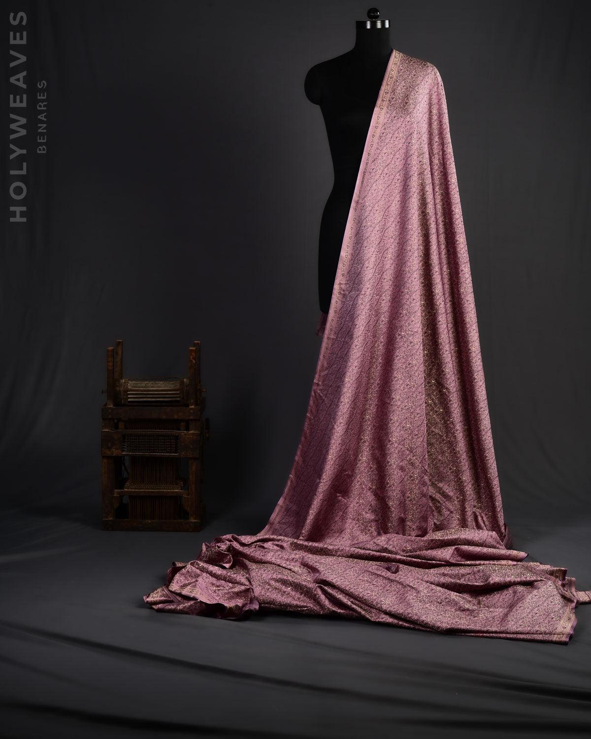 English Lavender Banarasi Tehra Jamawar Brocade Handwoven Katan Silk Fabric with Zari Accents