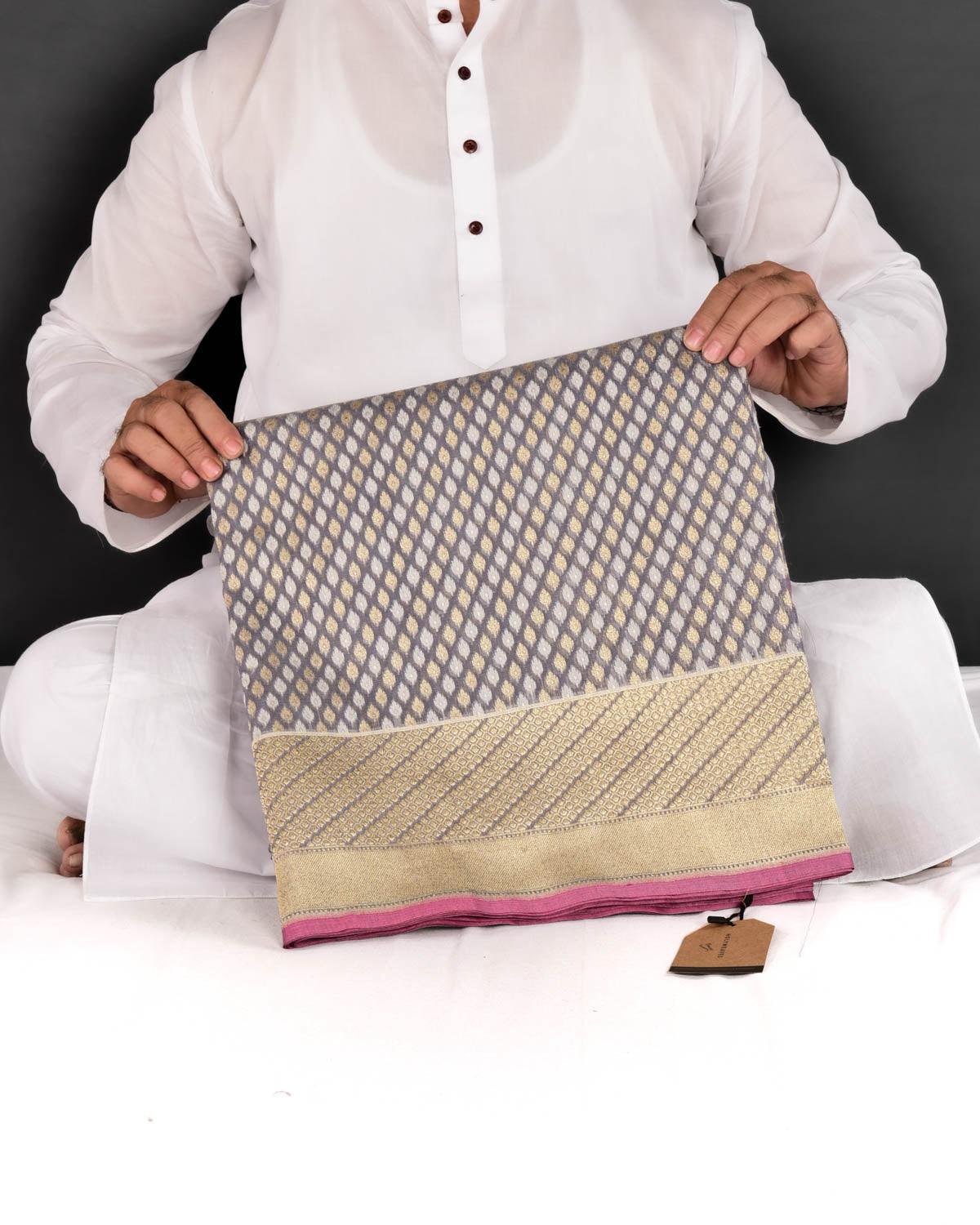 Gray Banarasi Maheen Resham & Gold Zari Ghani Buti Cutwork Brocade Handwoven Cotton Silk Saree