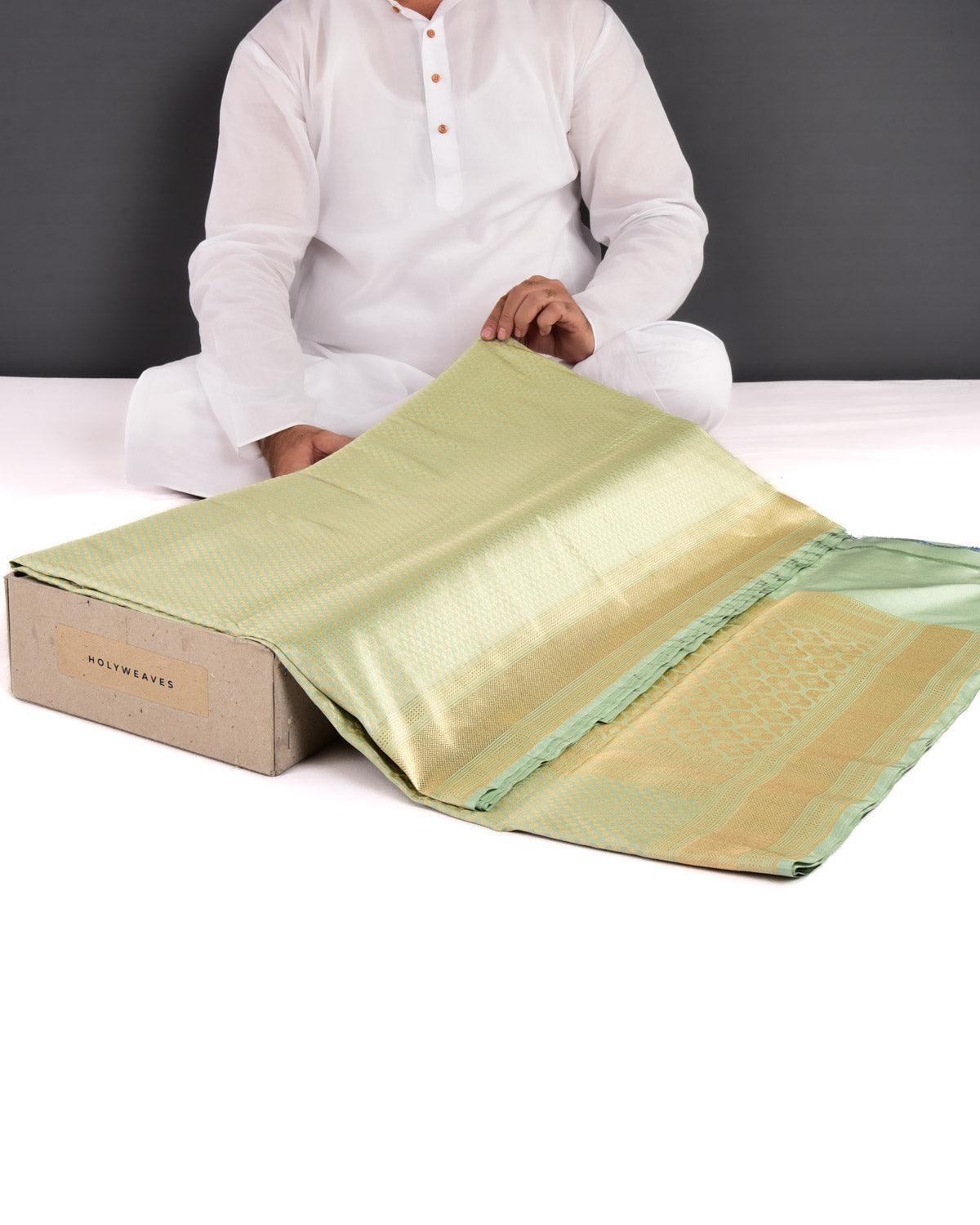 Green Banarasi Gold Zari Ghani Paisley Buti Brocade Handwoven Katan Silk Saree