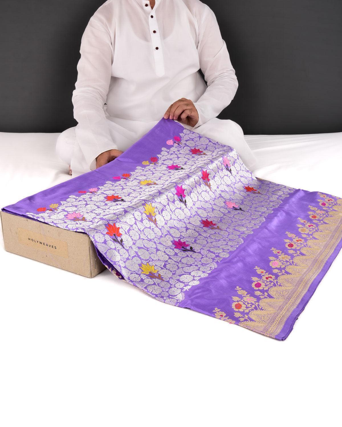 Lilac Banarasi "Kamal Taal" Kadhuan Brocade Handwoven Katan Silk Saree