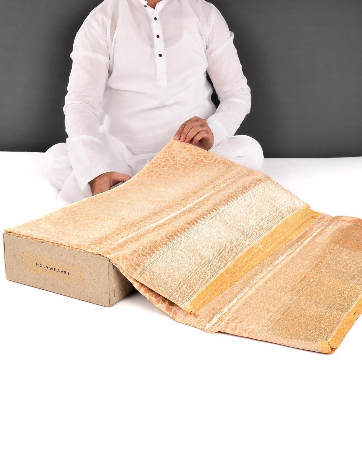 Metallic Yellow Banarasi Geometric Resham Cutwork Brocade Handwoven Kora Tissue Saree