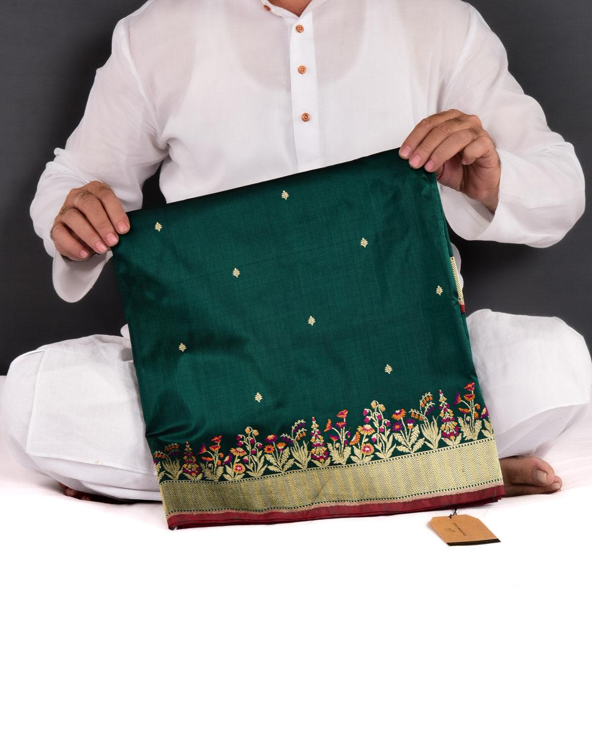 Midnight Green Banarasi Meenekari Bel Kadhuan Brocade Handwoven Katan Silk Saree