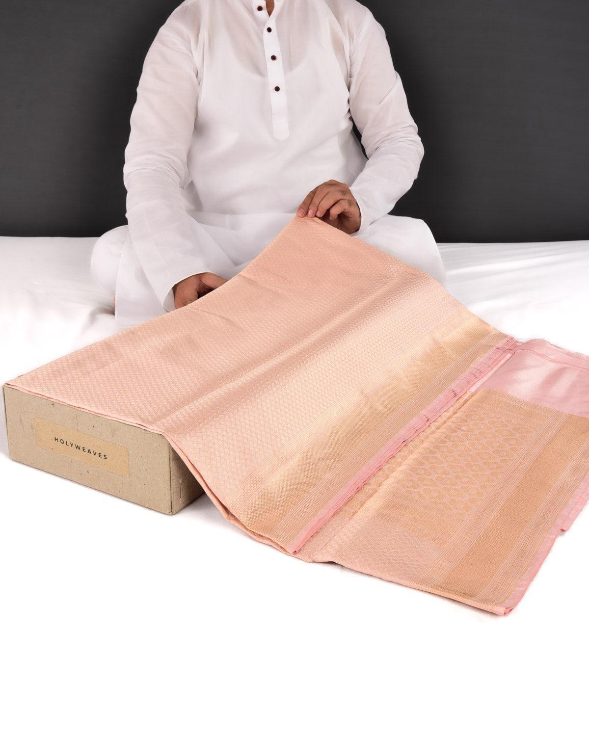 Misty Rose Pink Banarasi Gold Zari Ghani Paisley Buti Brocade Handwoven Katan Silk Saree