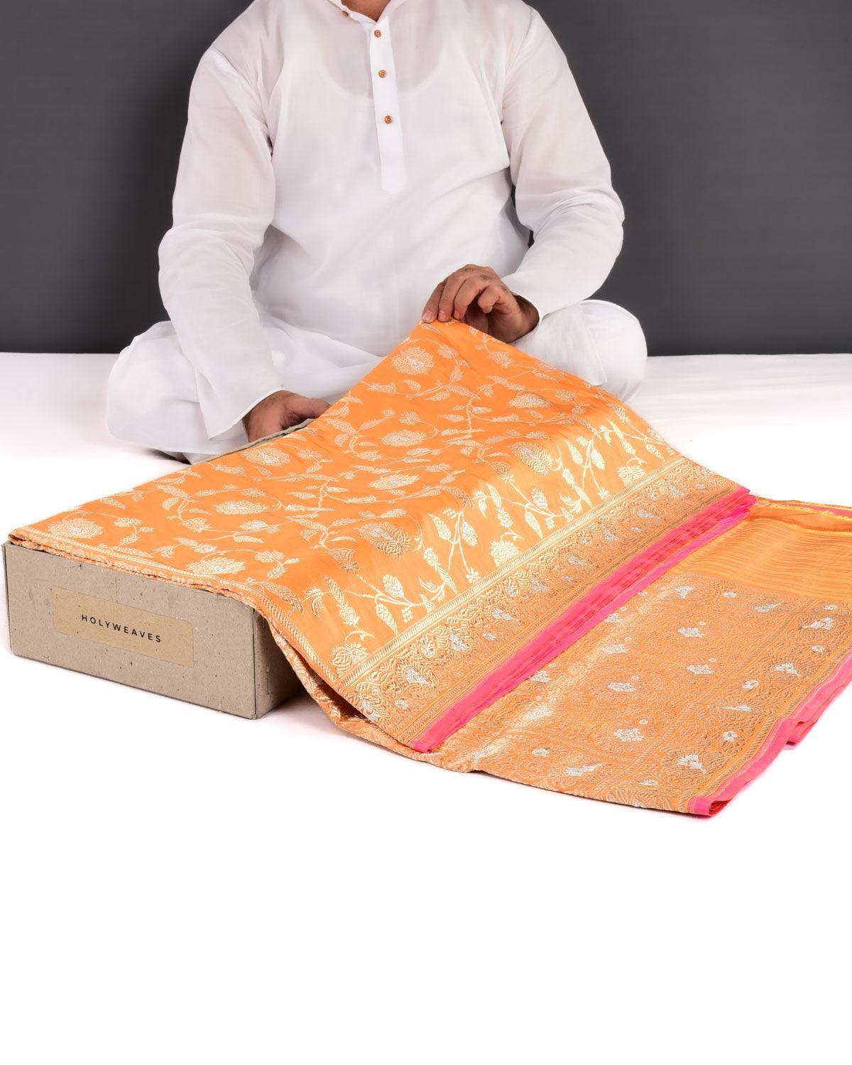 Orange Banarasi Sona Rupa Jaal Kadhuan Brocade Handwoven Katan Silk Saree